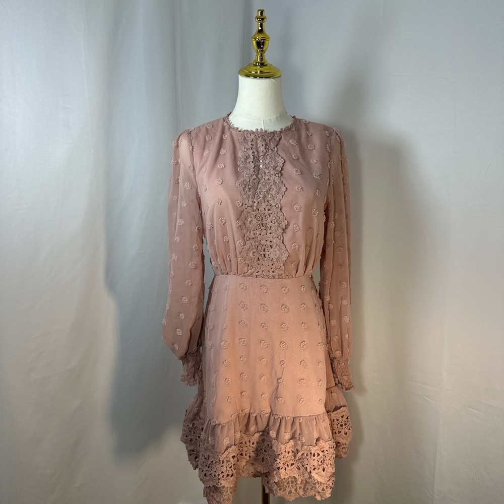 Simplee Apparel Pink Ruffled Tiered Mini Dress with Bishop Sleeves